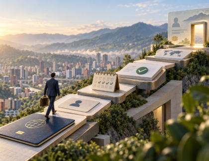 Colombia Resident Visa application pathway overlooking Medellín.