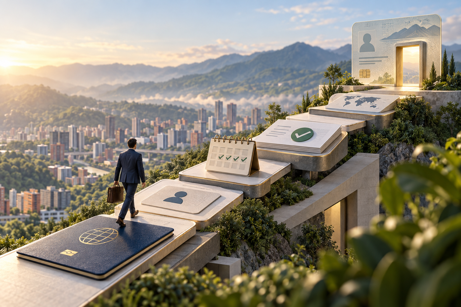 Colombia Resident Visa application pathway overlooking Medellín.