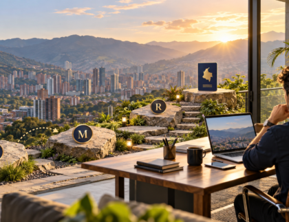 Digital nomad in Medellín viewing the V-to-M-to-R pathway toward Colombian residency and citizenship.